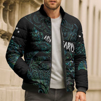 Aotearoa Personalized Lawn Bowls Maori Bomber Puffer Jacket New Zealand Paua Shell Tribal Silver Fern - Polynesian Pride