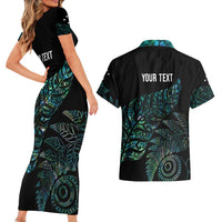 Aotearoa Personalized Lawn Bowls Maori Couples Matching Short Sleeve Bodycon Dress and Hawaiian Shirt New Zealand Paua Shell Tribal Silver Fern - Polynesian Pride