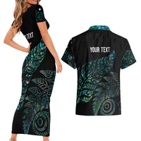 Aotearoa Personalized Lawn Bowls Maori Couples Matching Short Sleeve Bodycon Dress and Hawaiian Shirt New Zealand Paua Shell Tribal Silver Fern - Polynesian Pride