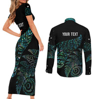 Aotearoa Personalized Lawn Bowls Maori Couples Matching Short Sleeve Bodycon Dress and Long Sleeve Button Shirt New Zealand Paua Shell Tribal Silver Fern - Polynesian Pride