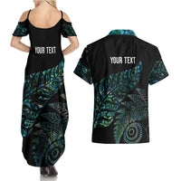 Aotearoa Personalized Lawn Bowls Maori Couples Matching Summer Maxi Dress and Hawaiian Shirt New Zealand Paua Shell Tribal Silver Fern - Polynesian Pride
