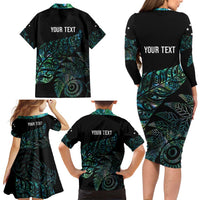 Aotearoa Personalized Lawn Bowls Maori Family Matching Long Sleeve Bodycon Dress and Hawaiian Shirt New Zealand Paua Shell Tribal Silver Fern - Polynesian Pride