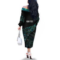 Aotearoa Personalized Lawn Bowls Maori Family Matching Off The Shoulder Long Sleeve Dress and Hawaiian Shirt New Zealand Paua Shell Tribal Silver Fern - Polynesian Pride