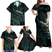 Aotearoa Personalized Lawn Bowls Maori Family Matching Off Shoulder Maxi Dress and Hawaiian Shirt New Zealand Paua Shell Tribal Silver Fern - Polynesian Pride