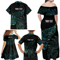 Aotearoa Personalized Lawn Bowls Maori Family Matching Off Shoulder Maxi Dress and Hawaiian Shirt New Zealand Paua Shell Tribal Silver Fern - Polynesian Pride