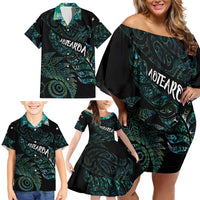 Aotearoa Personalized Lawn Bowls Maori Family Matching Off Shoulder Short Dress and Hawaiian Shirt New Zealand Paua Shell Tribal Silver Fern - Polynesian Pride