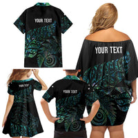 Aotearoa Personalized Lawn Bowls Maori Family Matching Off Shoulder Short Dress and Hawaiian Shirt New Zealand Paua Shell Tribal Silver Fern - Polynesian Pride