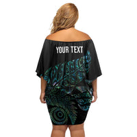 Aotearoa Personalized Lawn Bowls Maori Family Matching Off Shoulder Short Dress and Hawaiian Shirt New Zealand Paua Shell Tribal Silver Fern - Polynesian Pride