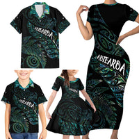 Aotearoa Personalized Lawn Bowls Maori Family Matching Short Sleeve Bodycon Dress and Hawaiian Shirt New Zealand Paua Shell Tribal Silver Fern - Polynesian Pride