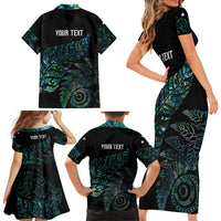 Aotearoa Personalized Lawn Bowls Maori Family Matching Short Sleeve Bodycon Dress and Hawaiian Shirt New Zealand Paua Shell Tribal Silver Fern - Polynesian Pride