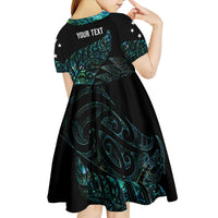 Aotearoa Personalized Lawn Bowls Maori Kid Short Sleeve Dress New Zealand Paua Shell Tribal Silver Fern - Polynesian Pride