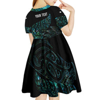 Aotearoa Personalized Lawn Bowls Maori Kid Short Sleeve Dress New Zealand Paua Shell Tribal Silver Fern - Polynesian Pride