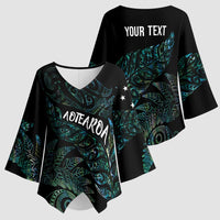 Aotearoa Personalized Lawn Bowls Maori Kimono Sleeve Blouse New Zealand Paua Shell Tribal Silver Fern - Polynesian Pride