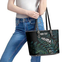Aotearoa Personalized Lawn Bowls Maori Leather Tote Bag New Zealand Paua Shell Tribal Silver Fern - Polynesian Pride