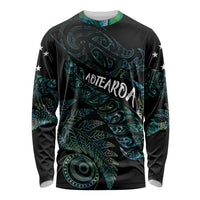 Aotearoa Personalized Lawn Bowls Maori Long Sleeve Shirt New Zealand Paua Shell Tribal Silver Fern - Polynesian Pride