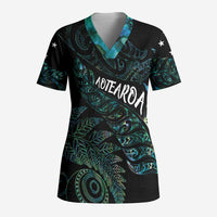 Aotearoa Personalized Lawn Bowls Maori Scrub Top New Zealand Paua Shell Tribal Silver Fern - Polynesian Pride