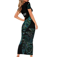 Aotearoa Personalized Lawn Bowls Maori Short Sleeve Bodycon Dress New Zealand Paua Shell Tribal Silver Fern - Polynesian Pride