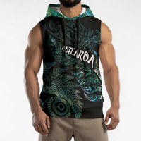 Aotearoa Personalized Lawn Bowls Maori Sleeveless Hoodie New Zealand Paua Shell Tribal Silver Fern - Polynesian Pride