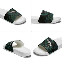 Aotearoa Personalized Lawn Bowls Maori Slide Sandals New Zealand Paua Shell Tribal Silver Fern - Polynesian Pride