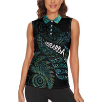Aotearoa Personalized Lawn Bowls Maori Women Sleeveless Polo Shirt New Zealand Paua Shell Tribal Silver Fern - Polynesian Pride