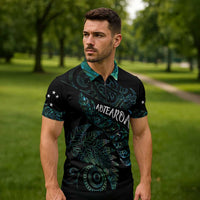 Aotearoa Personalized Lawn Bowls Maori Zipper Polo Shirt New Zealand Paua Shell Tribal Silver Fern - Polynesian Pride