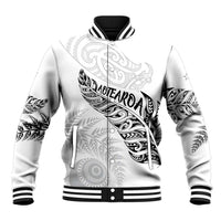 Aotearoa Personalized Lawn Bowls Maori Baseball Jacket New Zealand White Tribal Silver Fern - Polynesian Pride