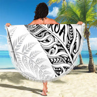 Aotearoa Personalized Lawn Bowls Maori Beach Blanket New Zealand White Tribal Silver Fern - Polynesian Pride