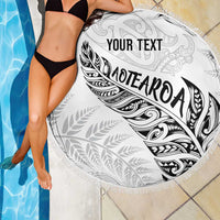 Aotearoa Personalized Lawn Bowls Maori Beach Blanket New Zealand White Tribal Silver Fern - Polynesian Pride