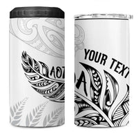Aotearoa Personalized Lawn Bowls Maori 4 in 1 Can Cooler Tumbler New Zealand White Tribal Silver Fern - Polynesian Pride