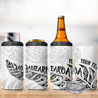 Aotearoa Personalized Lawn Bowls Maori 4 in 1 Can Cooler Tumbler New Zealand White Tribal Silver Fern - Polynesian Pride