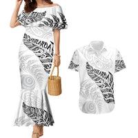 Aotearoa Personalized Lawn Bowls Maori Couples Matching Mermaid Dress and Hawaiian Shirt New Zealand White Tribal Silver Fern - Polynesian Pride