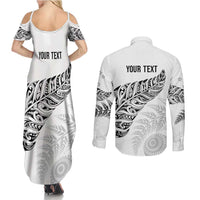 Aotearoa Personalized Lawn Bowls Maori Couples Matching Summer Maxi Dress and Long Sleeve Button Shirt New Zealand White Tribal Silver Fern - Polynesian Pride