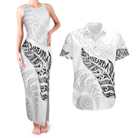 Aotearoa Personalized Lawn Bowls Maori Couples Matching Tank Maxi Dress and Hawaiian Shirt New Zealand White Tribal Silver Fern - Polynesian Pride