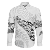 Aotearoa Personalized Lawn Bowls Maori Family Matching Off Shoulder Maxi Dress and Hawaiian Shirt New Zealand White Tribal Silver Fern - Polynesian Pride