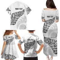 Aotearoa Personalized Lawn Bowls Maori Family Matching Puletasi and Hawaiian Shirt New Zealand White Tribal Silver Fern - Polynesian Pride