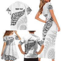 Aotearoa Personalized Lawn Bowls Maori Family Matching Short Sleeve Bodycon Dress and Hawaiian Shirt New Zealand White Tribal Silver Fern - Polynesian Pride