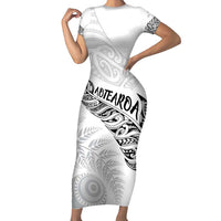 Aotearoa Personalized Lawn Bowls Maori Family Matching Short Sleeve Bodycon Dress and Hawaiian Shirt New Zealand White Tribal Silver Fern - Polynesian Pride