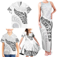 Aotearoa Personalized Lawn Bowls Maori Family Matching Tank Maxi Dress and Hawaiian Shirt New Zealand White Tribal Silver Fern - Polynesian Pride