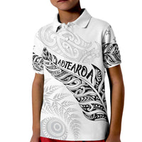 Aotearoa Personalized Lawn Bowls Maori Kid Polo Shirt New Zealand White Tribal Silver Fern - Polynesian Pride