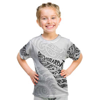 Aotearoa Personalized Lawn Bowls Maori Kid T Shirt New Zealand White Tribal Silver Fern - Polynesian Pride