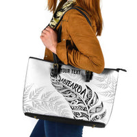 Aotearoa Personalized Lawn Bowls Maori Leather Tote Bag New Zealand White Tribal Silver Fern - Polynesian Pride