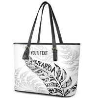 Aotearoa Personalized Lawn Bowls Maori Leather Tote Bag New Zealand White Tribal Silver Fern - Polynesian Pride