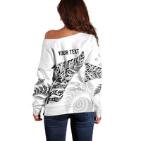 Aotearoa Personalized Lawn Bowls Maori Off Shoulder Sweater New Zealand White Tribal Silver Fern - Polynesian Pride