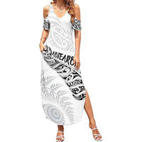 Aotearoa Personalized Lawn Bowls Maori Summer Maxi Dress New Zealand White Tribal Silver Fern - Polynesian Pride
