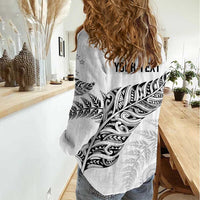 Aotearoa Personalized Lawn Bowls Maori Women Casual Shirt New Zealand White Tribal Silver Fern - Polynesian Pride