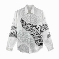 Aotearoa Personalized Lawn Bowls Maori Women Casual Shirt New Zealand White Tribal Silver Fern - Polynesian Pride