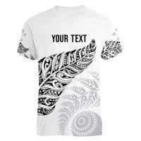 Aotearoa Personalized Lawn Bowls Maori Women V-Neck T-Shirt New Zealand White Tribal Silver Fern LT7 - Polynesian Pride