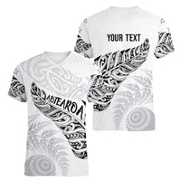 Aotearoa Personalized Lawn Bowls Maori Women V-Neck T-Shirt New Zealand White Tribal Silver Fern LT7 - Polynesian Pride
