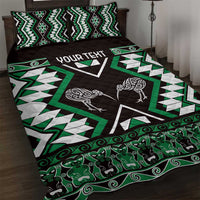 Personalised Taniko Motifs Aotearoa Quilt Bed Set Waitangi Kowhaiwhai Kiwi - Green