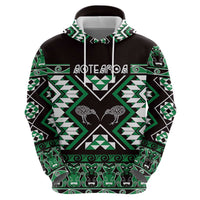Personalised Taniko Motifs Aotearoa Zip Hoodie Waitangi Kowhaiwhai Kiwi - Green